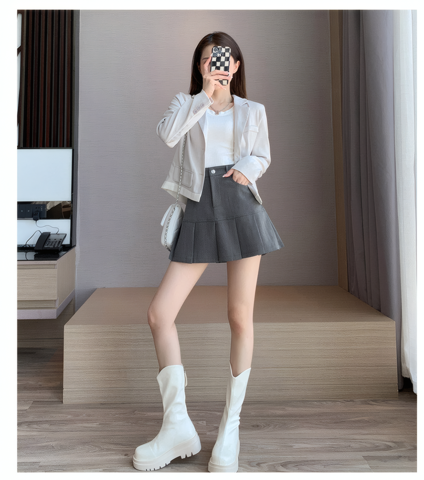 ハイウエストプリーツミニスカート